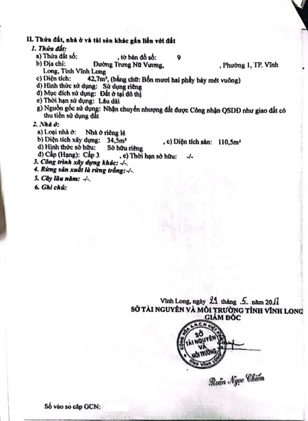 Bán nhà 1 trệt 1 lửng 1 lầu, phường 1, Vĩnh Long