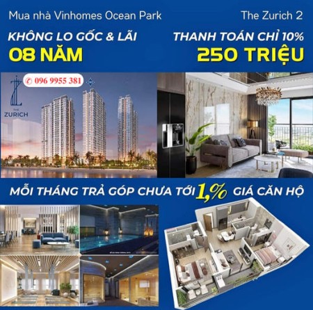 Mở bán đợt 1 quỹ căn View hồ - Toà ZR2 phân khu The Zurich - Vinhomes Ocean Park
