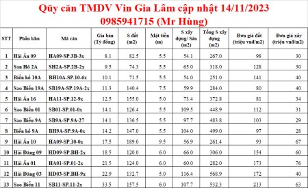 (Có sổ đỏ khi chuyển nhượng) Qũy căn TMDV Vin Gia Lâm từ 8 tỷ (0985941715)