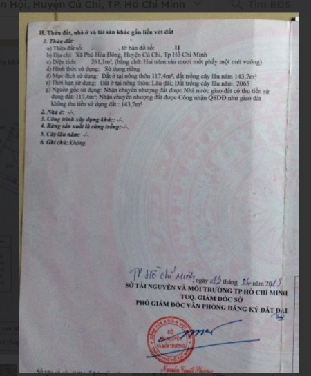 Thanh lý lô đất góc 2 MT đường Bùi Thị Điệt 261m Phạm Văn Cội ,Củ Chi giá chỉ 1 tỷ550
