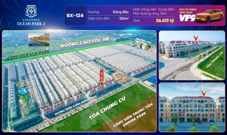 Shophouse120m2 sỏ đỏ lâu dài, đối diện 9 tòa chung cư, 02 mặt đường giá chỉ 21 tỷ + tăng oto VF9