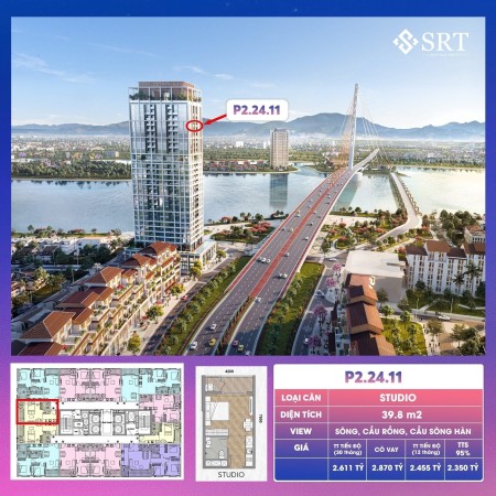 Căn studio 1PN duy nhất còn sót lại view sông Hàn, công viên Châu Á, khu bắn pháo hoa của SunGroup