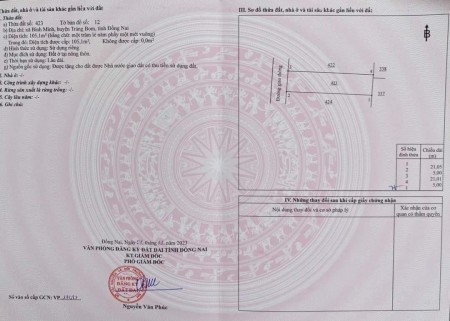 Cần bán đất sổ riêng thổ cư 109m2 giá 1ty150 Bình Minh Trảng Bom Đồng Nai