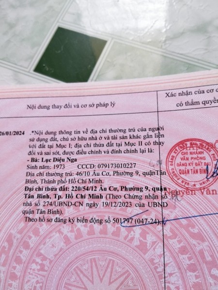 Chính chủ cần bán nhà 46/10 đường Âu Cơ, Phường 9, quận Tân Bình