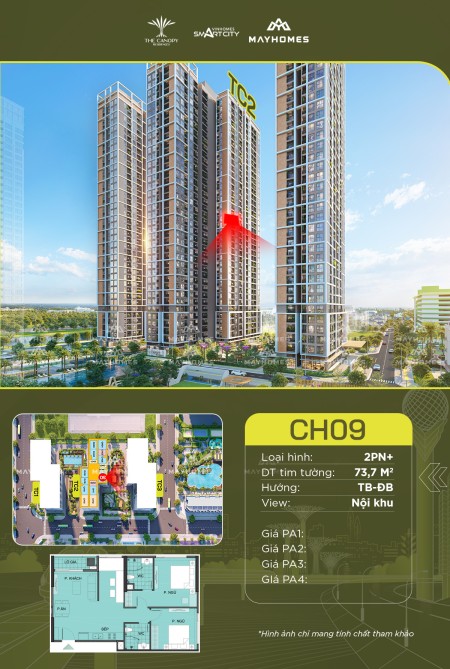 Bán căn 2N+ TC2 tầng trung hướng ĐN View nội khu phong cách Singapore xanh nhất Vinhome Smart City