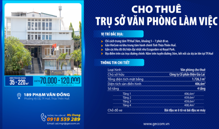 Cho Thuê Văn Phòng - Địa Chỉ 189 Phạm Văn Đồng, Phường Vỹ Da, Thành Phố Huế