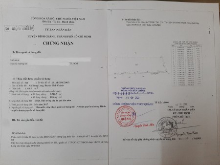 Bán đất trồng cây lâu năm 2310,5 m2, mặt tiền Đường Cây Dương, Xã Hưng Long, Bình Chánh (giá 8ty5)