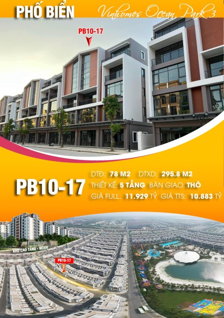 Bán Liền kề- Shop Phố Biển 78m mặt tiền 6m thiết kế full kính, kd đỉnh Vinhomes OCP3 giá 10,9 tỷ