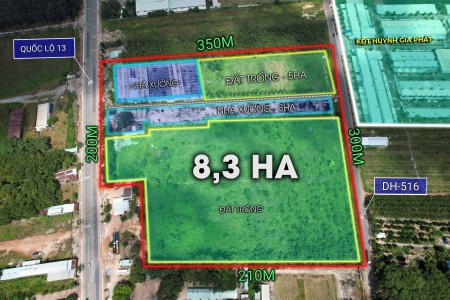 BÁN NHÀ XƯỞNG CHÍNH CHỦ 8,3HA MẶT TIỀN QUỐC LỘ 13