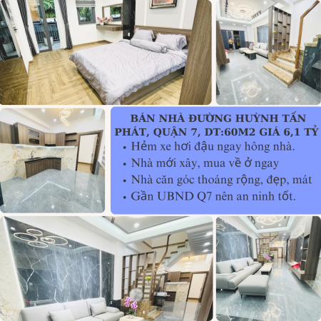 Bán nhà đường Huỳnh Tấn Phát, xe hơi đậu ngay hông nhà, gần UBND Q7, DT 60m2 giá chỉ 6tỷ1 còn TL.