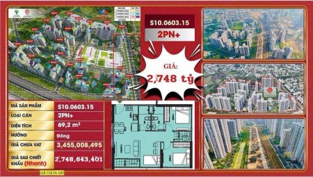 MỘT CĂN 2PN+1 CĂN GÓC 69,2M2 HÀNG CDT KHU THE ORIGAMI-0903257578