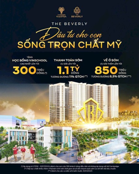 CĂN HỘ 1PN - 2PN -3PN Beverly Vinhomes Q.9 - TẶNG HỌC BỔNG Vinschool + Chiết Khấu 21%