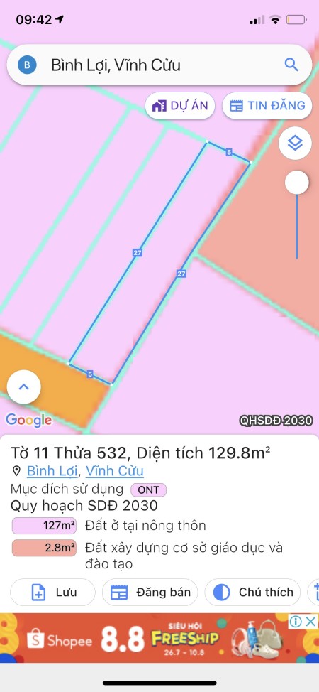 BÁN ĐẤT XÃ BÌNH LỢI GIÁ RẺ, H.VĨNH CỬU GẦN ỦY BAN XÃ BÌNH LỢI