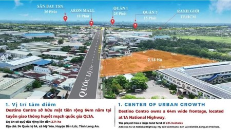 Nhận Booking Căn Hộ 1Tỷ DestinoCentro DT: 60m2, 2PN, 2WC, Chỉ 936Tr MT QL1A BẾN LỨC LH: 0901.322.881