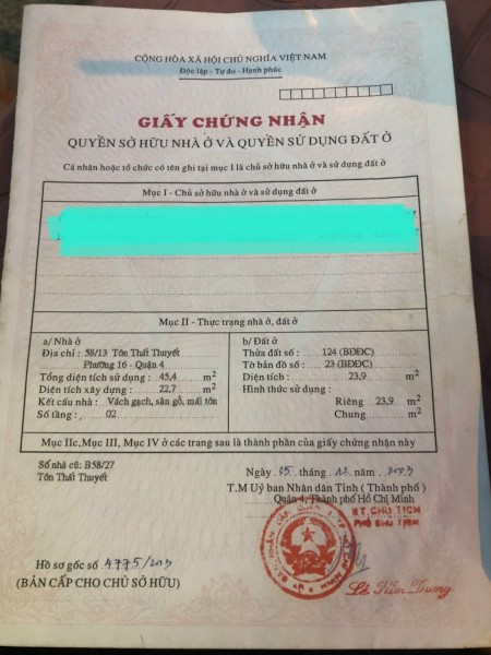 Cần bán nhà chính chủ hẻm xe hơi Tôn Thất Thuyết quận 4