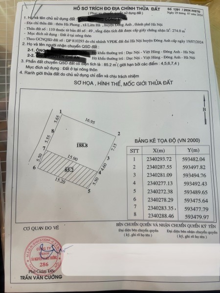 Chính chủ cần bán đất Hà Phong, Liên Hà 85.2 m2