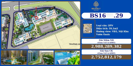 BÁN CĂN HỘ 2PN2WC GIÁ TỪ 2,988 TỶ CHỈ CÒN 2,75 TỶ - MUA TRỰC TIẾP CDT VINHOMES TẠI BEVERLY SOLARI