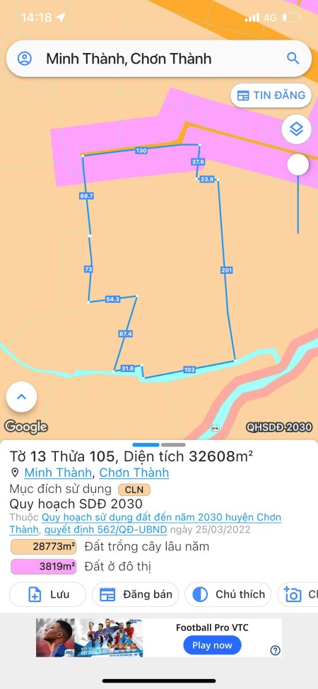 Bán đất xã Minh Thành, thị trấn Chơn Thành, tỉnh Bình Phước