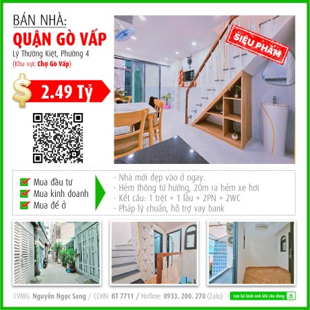 Bán nhà siêu phẩm ngay chợ Gò Vấp, hẻm 1/. Giá 2.5 tỷ