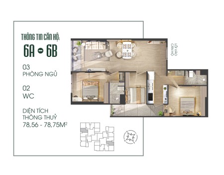Bán căn hộ 78m2 3PN2WC The Fibonan giá chỉ 55tr/m2