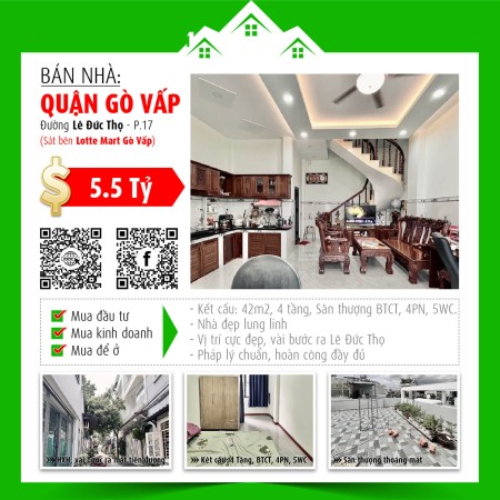 Bán nhà mới 4 tầng, vị trí vàng, hẻm 1/ Lê Đức Thọ, Gò Vấp – Giá hấp dẫn 5.5 tỷ