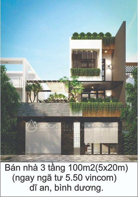Bán nhà 3 tầng 1 trệt 2 lầu, mặt tiền đường nhựa 16m, ngã tư 5.50 Vincom, 100m2, Dĩ An, Bình Dương