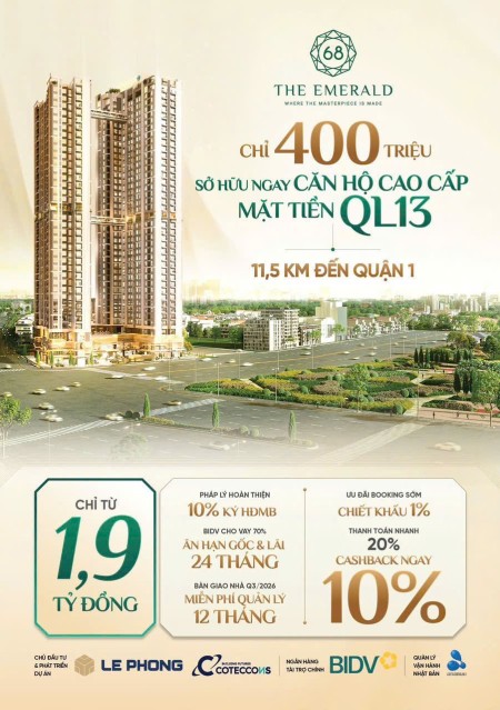 Căn hộ cao cấp mặt tiền QL 13 ngay ngã tư Bình Phước giá chỉ 1.9 tỷ