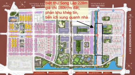 Bán bt Song Lập 228m gần sông, công viên, đại lộ chính, khu khép kín Vinhomes Đan Phượng giá 38 tỷ