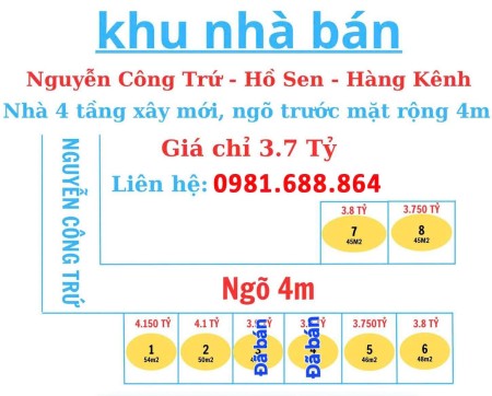 Cần bán dãy nhà 4 tầng gần đường Hồ Sen. Gần trường học