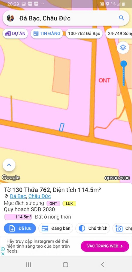 Bán Đất Đá Bạc Châu Đức Chỉ 650tr/ 114m2, Đường Nhựa hiện hữu, Công chứng sang tên ngay