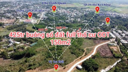 Bán đất full thổ cư thị trấn Định Quán, DN giá F0