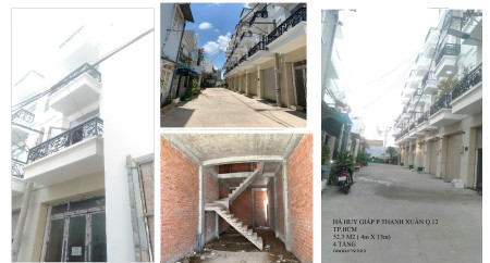 Nhà 4 tầng Hà Huy Giáp phường Thạnh Xuân Q12 Dt 52,6m2 (4x13) chỉ 4.6 tỷ, Hẻm Ô tô, 4PN