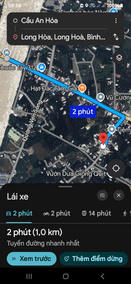 Gần cầu An Hóa, Long Hòa, Bình Đại. Nhà Mặt tiền lô góc đường 5m. Full thổ cư 174 m2.
