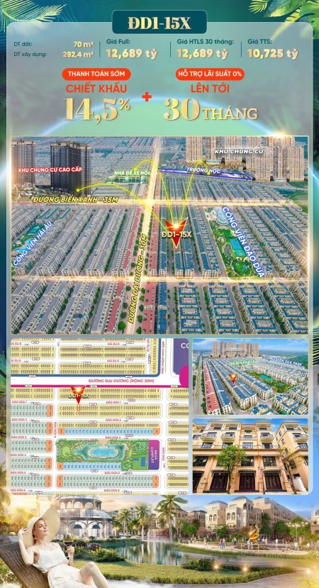 Bán căn Đảo Dừa 70 m² Vin Ocean Park 2 hàng hiếm sát công viên, giá chỉ 10,6 tỷ