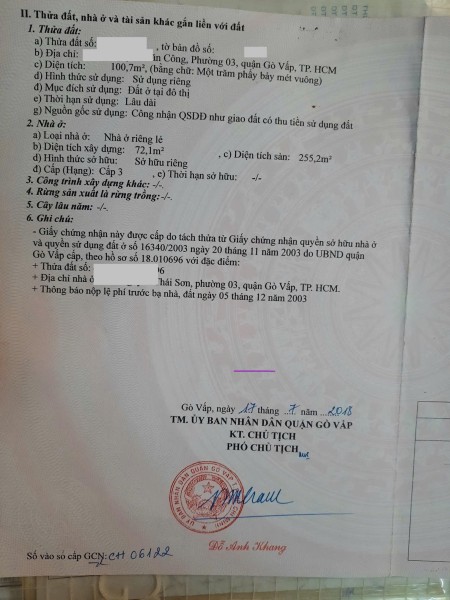  BÁN NHÀ 3 LẦU MẶT TIỀN NGUYỄN VĂN CÔNG – NGAY CHỢ – ĐỐI DIỆN HÀ ĐÔ – GÒ VẤP, ĐANG CHO THUÊ 35TR