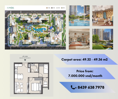 Cho thuê căn hộ 1 phòng ngủ (1BR+) tại dự án Lumiere Riverside/Masterise Centre Point