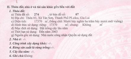 CHÍNH CHỦ CẦN BÁN THỬA ĐẤT TÂN SƠN – GIA LAI