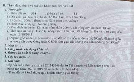 Chính chủ cần bán thửa đất Lâm Đồng
