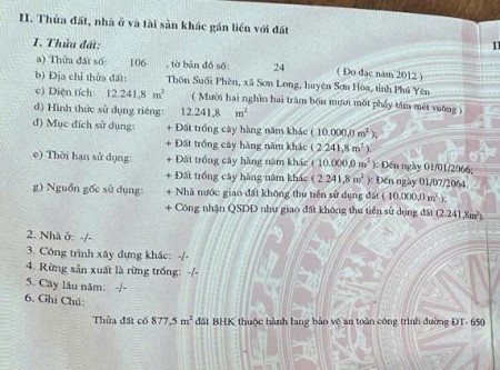 Chính chủ cần bán thửa đất Phú Yên