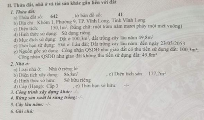 Chính chủ cần bán số nhà tại khóm 1, phường 9, TP Vĩnh Long, Vĩnh Long