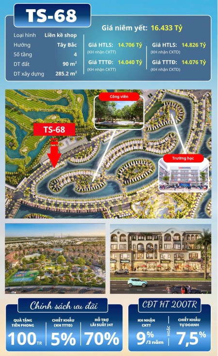 Biệt thự liền kề 4 tầng – Sau nhà là biển, đối diện sân golf, nằm trên trục đường 51m