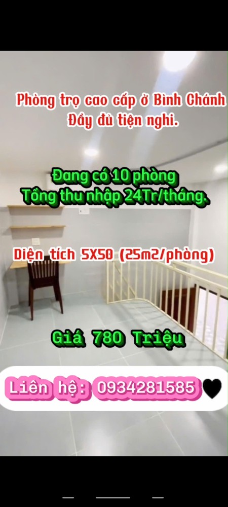 Thanh lý ngay dãy trọ cao cấp 10 phòng – Giá 780 triệu – Ngay chợ Bình Chánh