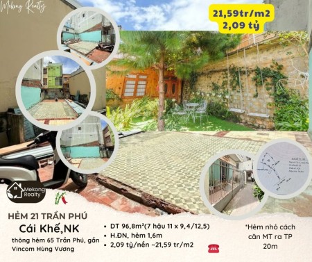 Bán ĐẤT 100m2 (>7m ngang) giá 22tr/m2 ở hẻm 21 Trần Phú gần Vincom HV