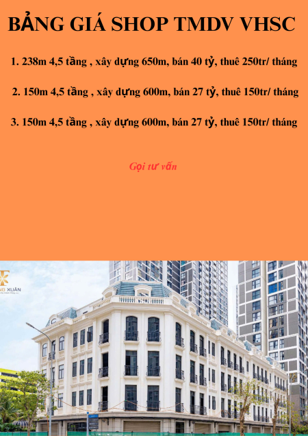 Bán shop chân đế vinhomes 65m2 cho thuê 65tr/1 tháng