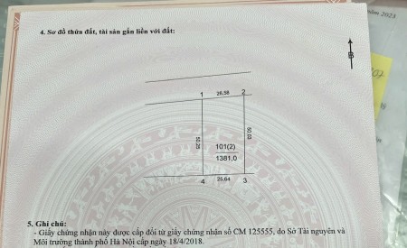 Bán Đất Thường Tín - Hà Nội - 1381m2 full thổ cư - Pháp lý sạch – Mt 26m2 giá nhỉnh 10 tỷ