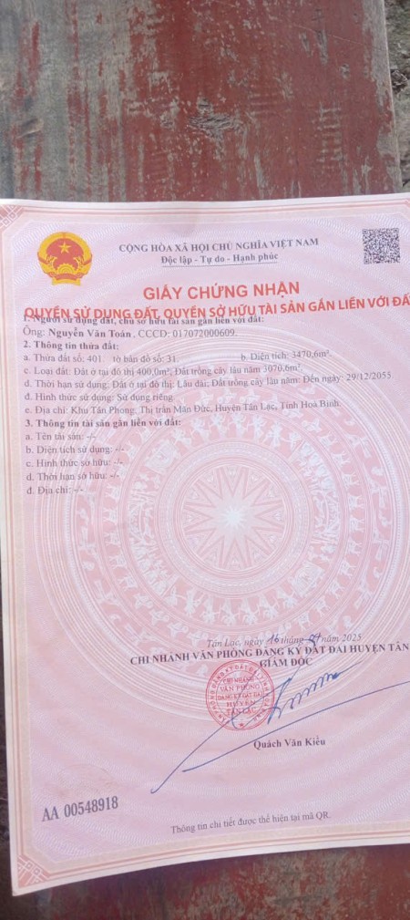 CẦN BÁN - MẢNH ĐẤT VÀNG - THỊ TRẤN MÃN ĐỨC - TÂN LẠC- HÒA BÌNH (cũ)