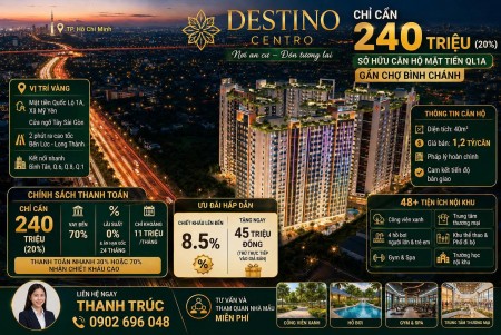 Thanh toán 240 triệu (20%) sở hữu căn hộ mặt tiền QL1A, Gần Chợ Bình Chánh, cửa ngõ Tây Sài Gòn