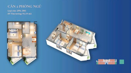 Căn 2PN2WC view biển trực diện, căn góc 2 viewThanh toán theo tiến độ xây dựng 24 tháng (1%/tháng)