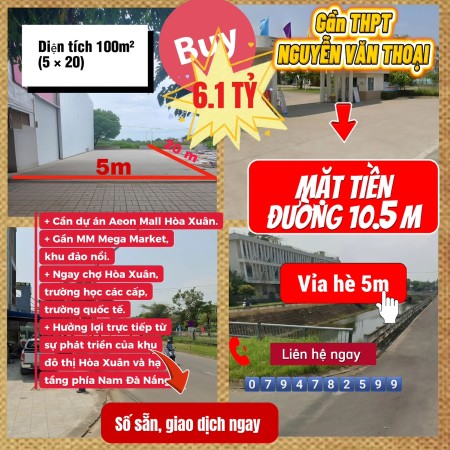Đường 10.5m, Vỉa hè 5m. Diện tích 100m2,(5 × 20), Vị trí ở…