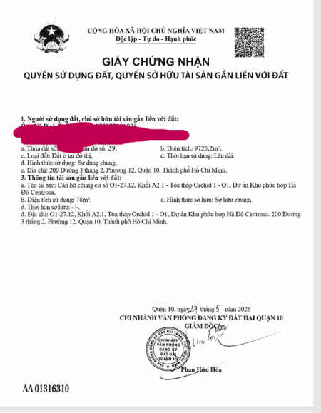 Căn hộ chung cư O1-27.12, khối A2.1 – Tòa tháp Orchid 1- O1; Dự án khu phức hợp Hà Đô Centrosa